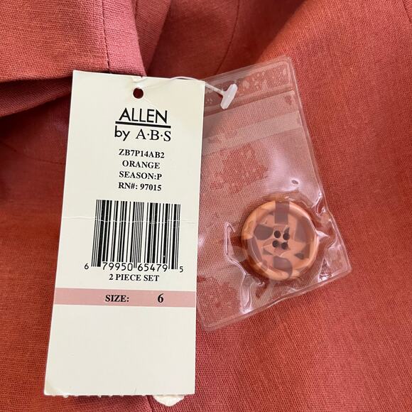 Allen by ABS Peach Linen Blend One Button Notch Lapel Blazer Jacket NWT Size 6 - Picture 12 of 12